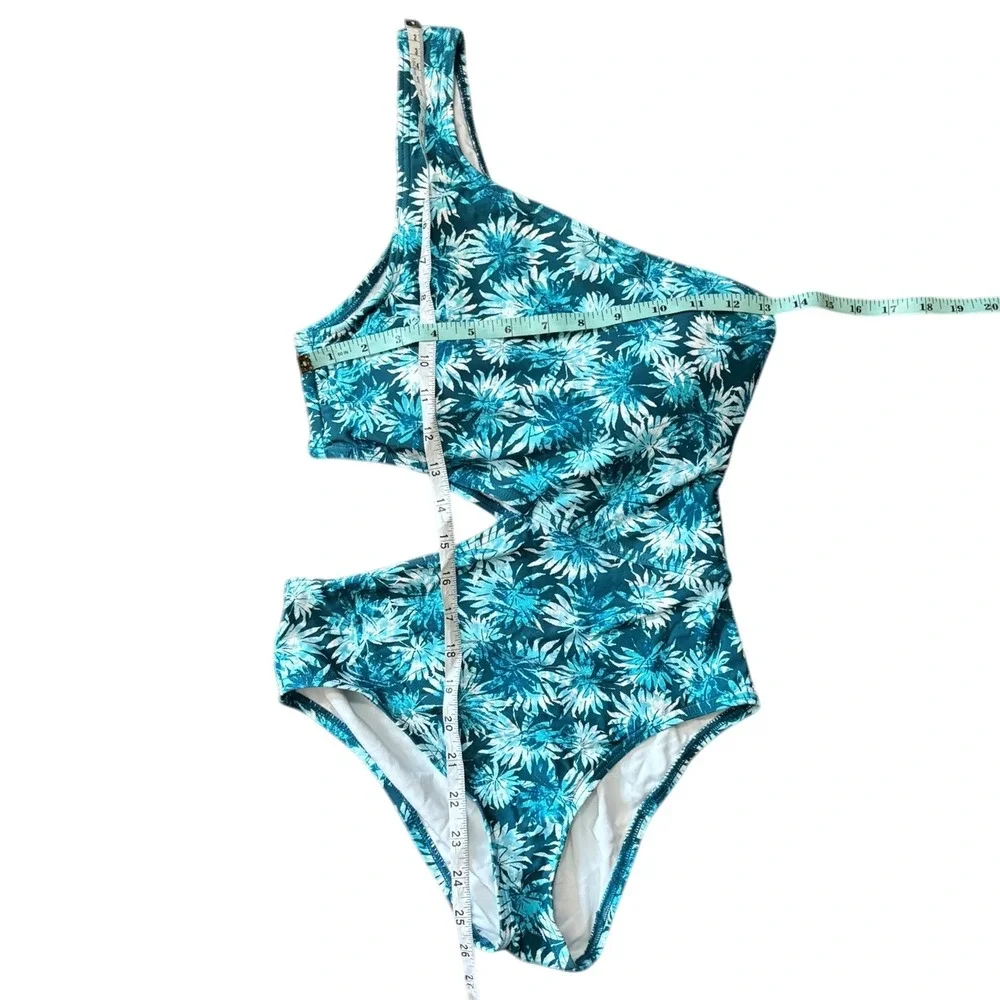 Michael Kors Women's One Shoulder Cutout Swimsuit‎ Turquoise Floral, Size 6 NWT